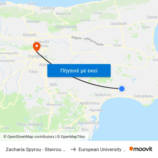 Zacharia Spyrou - Stavrou Neofytou to European University Cyprus map