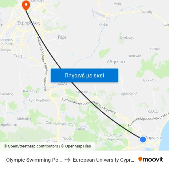 Olympic Swimming Pool to European University Cyprus map