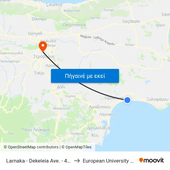 Larnaka - Dekeleia Ave. - 4th Stop to European University Cyprus map
