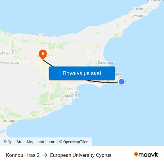 Konnou - Iras to European University Cyprus map