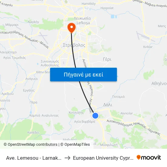 Ave. Lemesou - Larnakos to European University Cyprus map