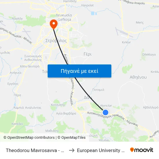 Theodorou Mavrosavva - Athinas to European University Cyprus map