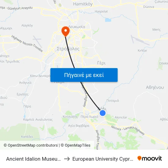 Ancient Idalion Museum to European University Cyprus map