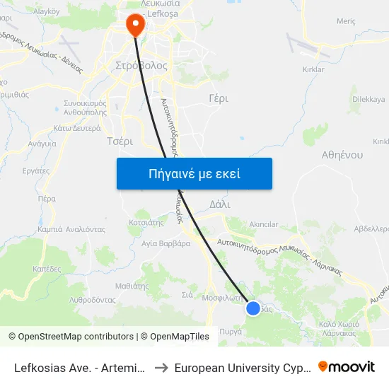 Lefkosias Ave. - Artemidos to European University Cyprus map
