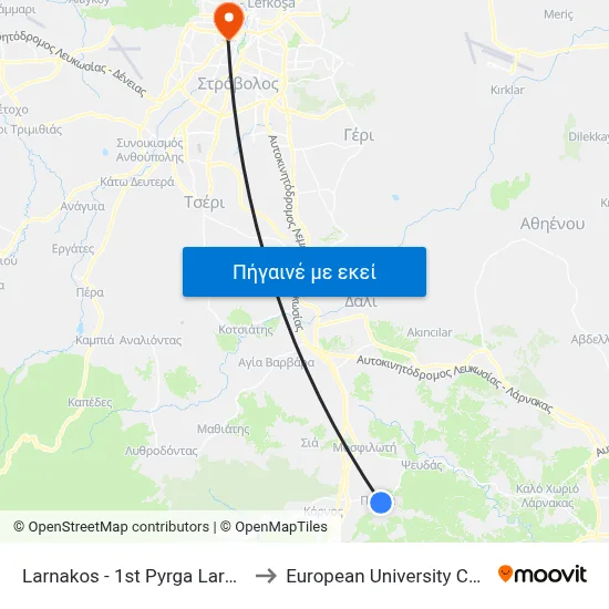 Larnakos - 1st Pyrga Larnakas to European University Cyprus map