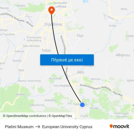 Platini Museum to European University Cyprus map