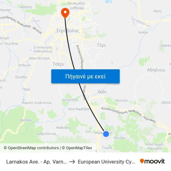Larnakos Ave. - Ap. Varnava to European University Cyprus map