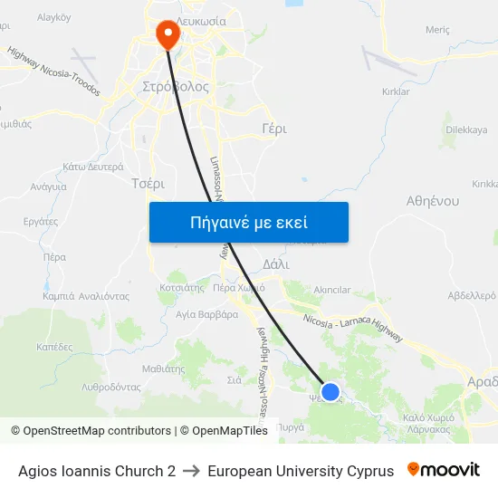 Agios Ioannis Church 2 to European University Cyprus map
