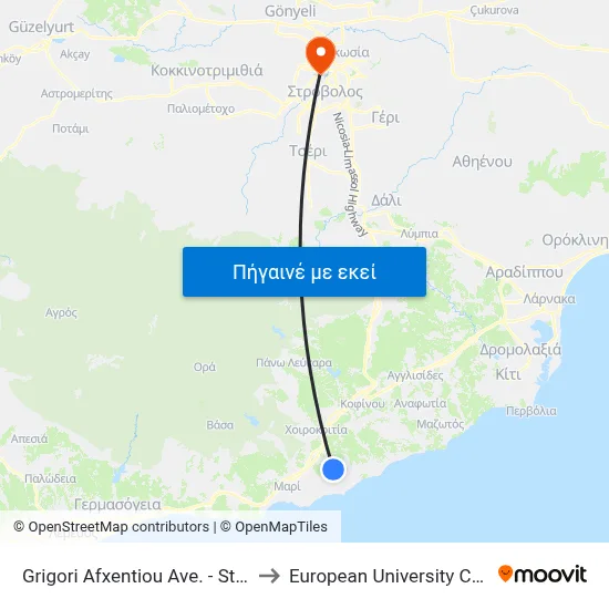 Grigori Afxentiou Ave. - Stadiou to European University Cyprus map