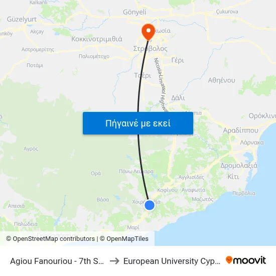 Agiou Fanouriou - 7th Stop to European University Cyprus map