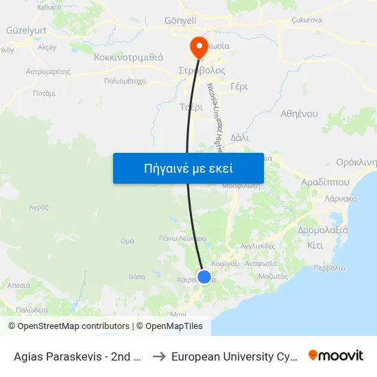 Ag. Paraskevis - 1st Stop to European University Cyprus map