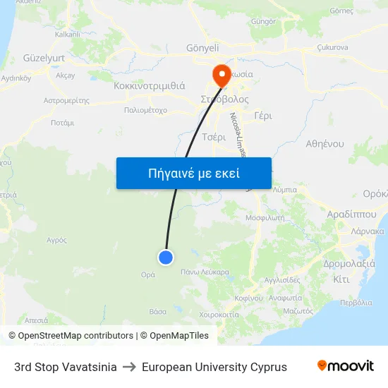 3rd Stop Vavatsinia to European University Cyprus map