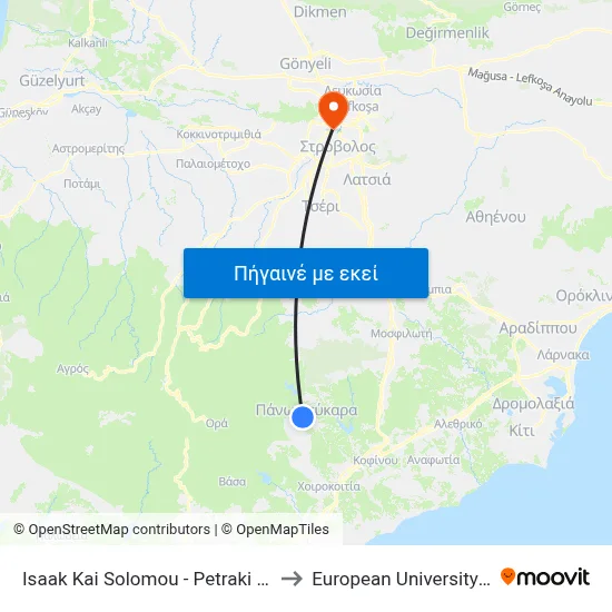 Isaak Kai Solomou - Petraki Giallourou to European University Cyprus map