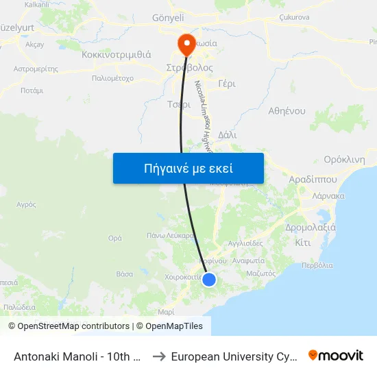 Antonaki Manoli - 10th Stop to European University Cyprus map