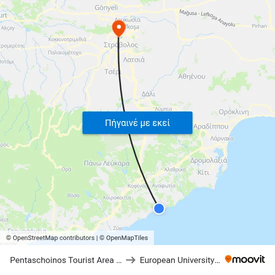 Pentaschoinos Tourist Area - 8th Stop to European University Cyprus map