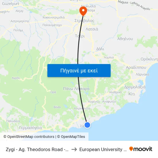 Zygi - Ag. Theodoros Road - 3rd Stop to European University Cyprus map