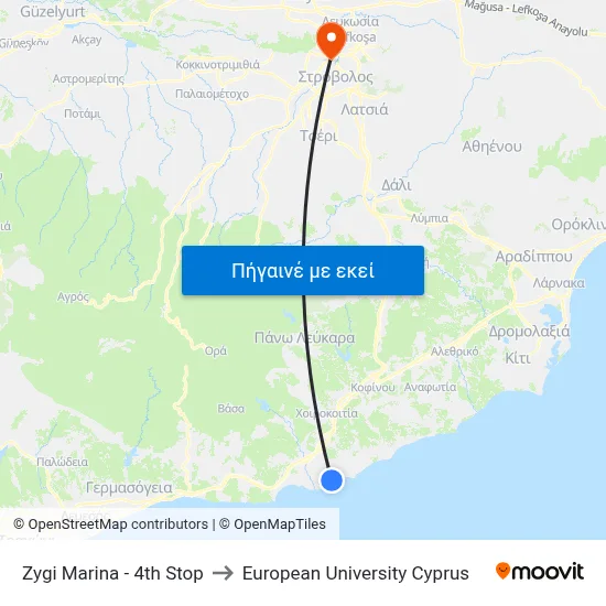 Zygi Marina - 4th Stop to European University Cyprus map