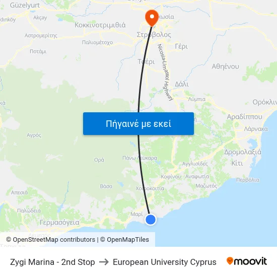 Zygi Marina - 2nd Stop to European University Cyprus map
