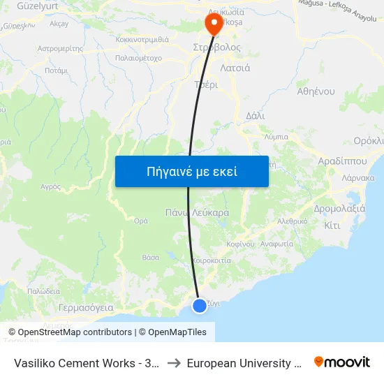 Vasiliko Cement Works - 3rd Stop to European University Cyprus map