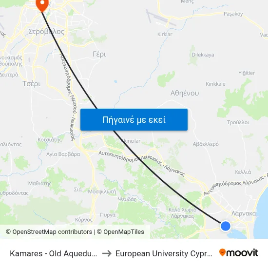 Kamares - Old Aqueduct to European University Cyprus map