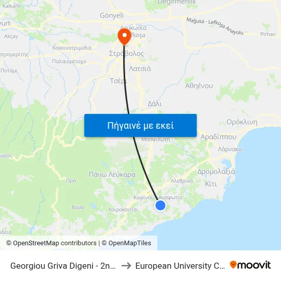 Georgiou Griva Digeni - 2nd Stop to European University Cyprus map