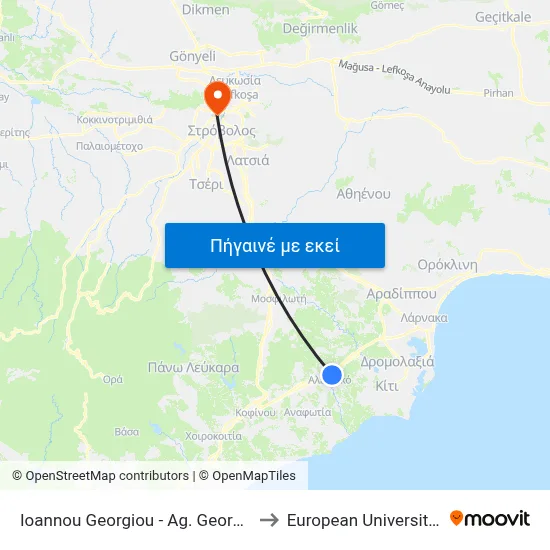 Ioannou Georgiou - Ag. Georgiou Xorinou to European University Cyprus map