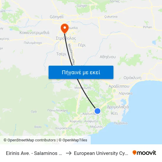 Eirinis Ave. - Salaminos Ave. to European University Cyprus map