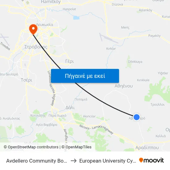 Avdellero Comm. Board to European University Cyprus map