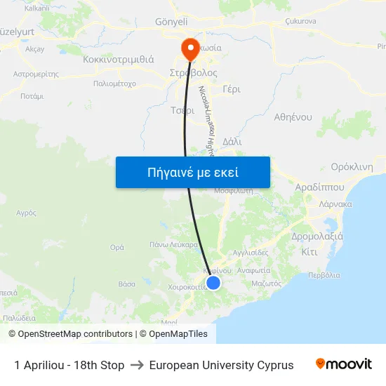 1 Apriliou - 18th Stop to European University Cyprus map
