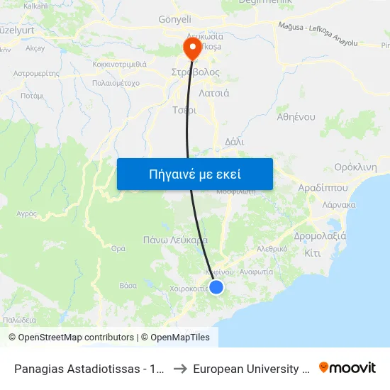 Panagias Astadiotissas - 14th Stop to European University Cyprus map