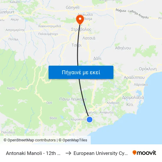 Antonaki Manoli - 12th Stop to European University Cyprus map