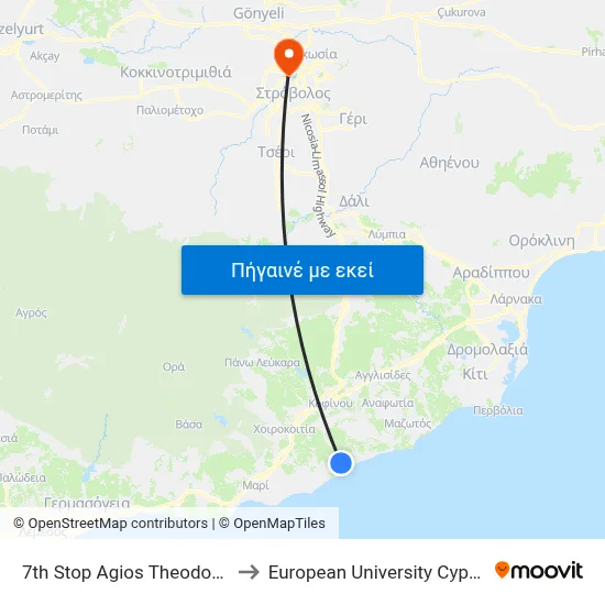 7th Stop Ag. Theodoros to European University Cyprus map