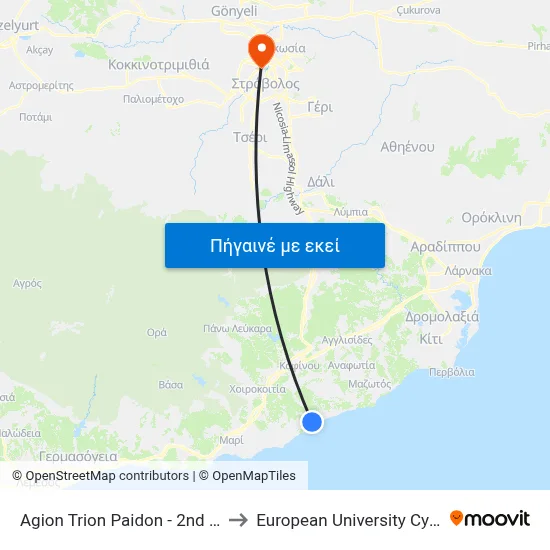 Ag. Trion Paidon - 2nd Stop to European University Cyprus map