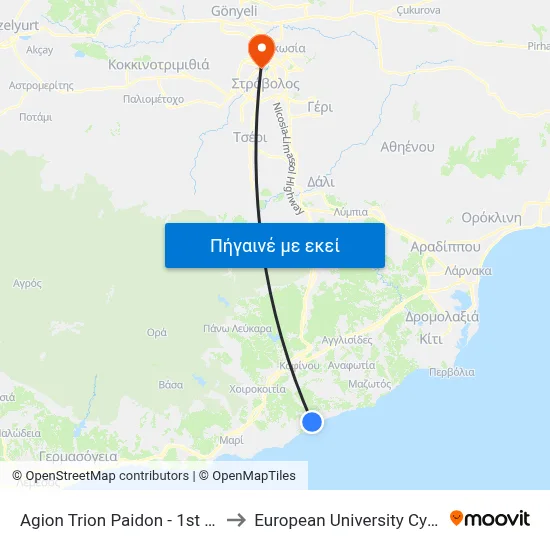 Ag. Trion Paidon - 1st Stop to European University Cyprus map