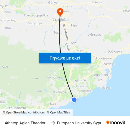 3rd Stop Ag. Theodoros to European University Cyprus map
