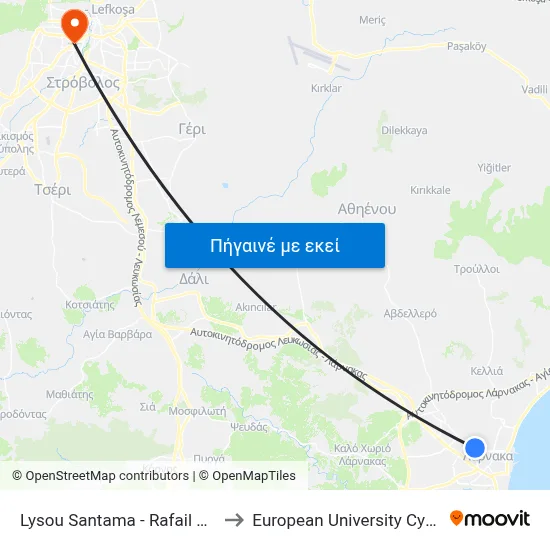 Lysou Santama - Rafail Santi to European University Cyprus map