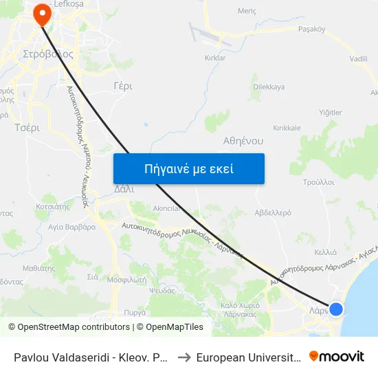 Pavlou Valdaseridi - Kleov. Papakyriakou to European University Cyprus map