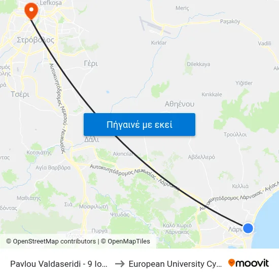 Pavlou Valdaseridi - 9 Iouliou to European University Cyprus map
