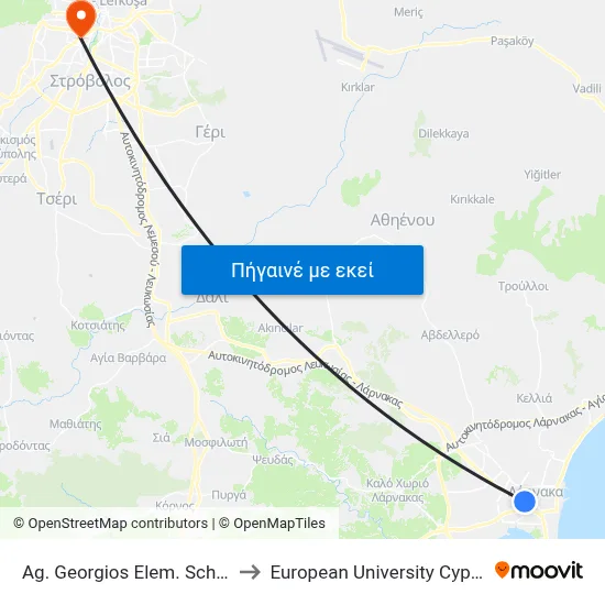 Ag. Georgios Elem. School to European University Cyprus map