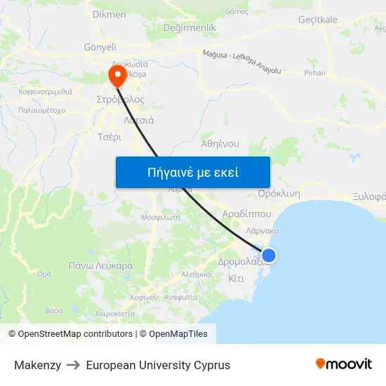 Makenzy to European University Cyprus map