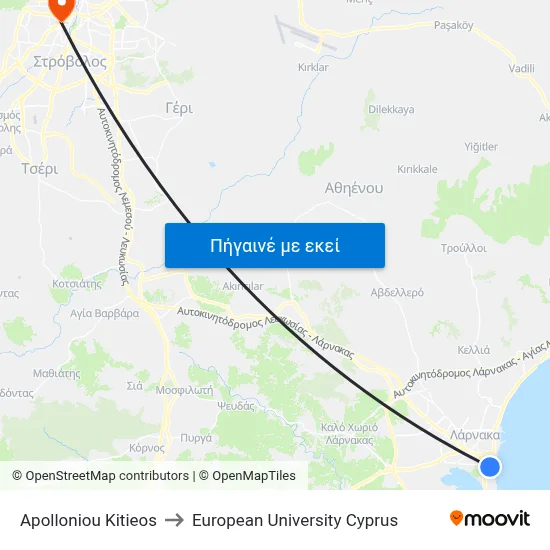 Apolloniou Kitieos to European University Cyprus map