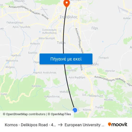 Kornos - Delikipos Road - 4th Stop to European University Cyprus map