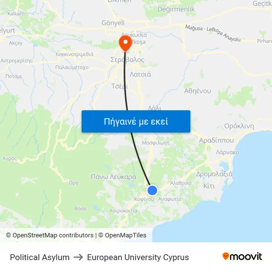 Political Asylum to European University Cyprus map