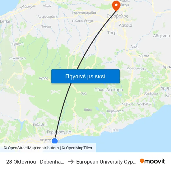 28 Oktovriou - Debenhams to European University Cyprus map