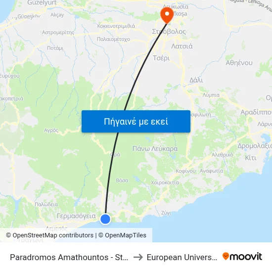 Paradromos Amathountos - St. Raphael Hotel to European University Cyprus map