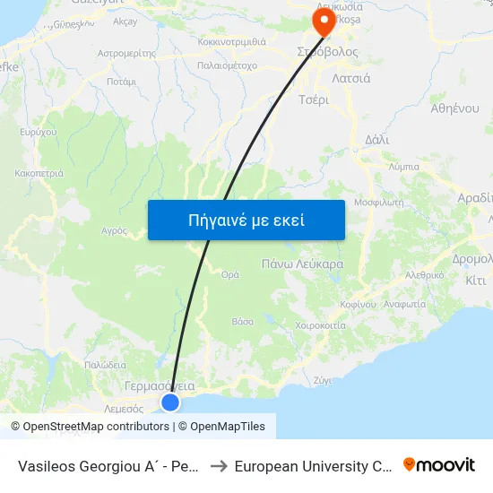 Vasileos Georgiou A´ - Pervolas to European University Cyprus map
