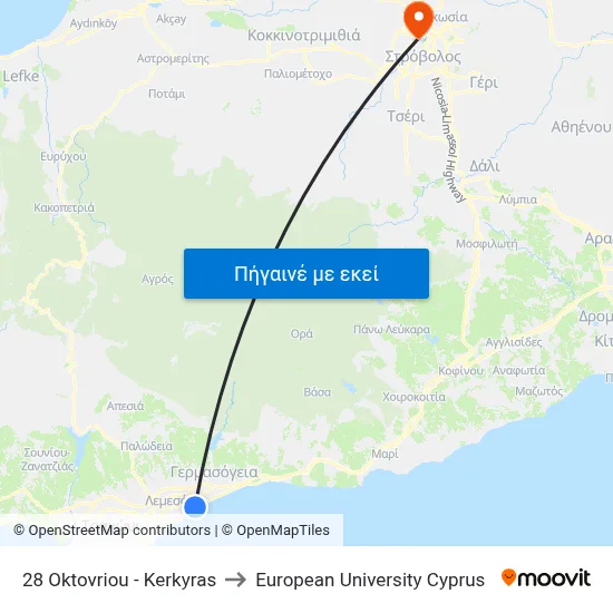 28 Oktovriou - Kerkyras to European University Cyprus map