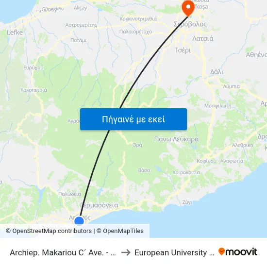 Archiep. Makariou C´ Ave. - Larnakos to European University Cyprus map