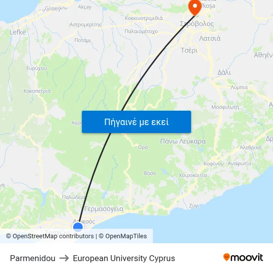 Parmenidou to European University Cyprus map