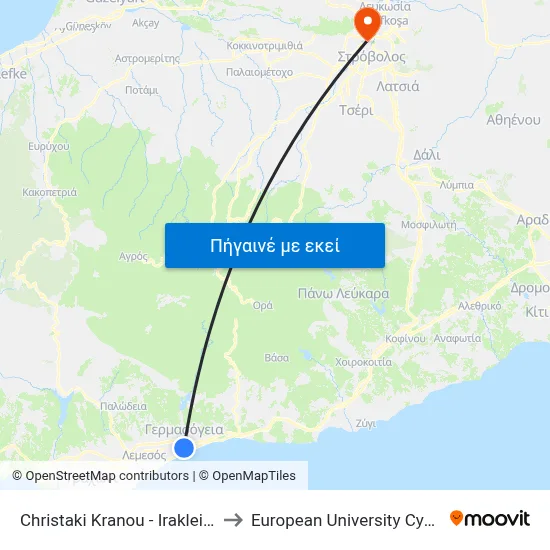 Christaki Kranou - Irakleidon to European University Cyprus map
